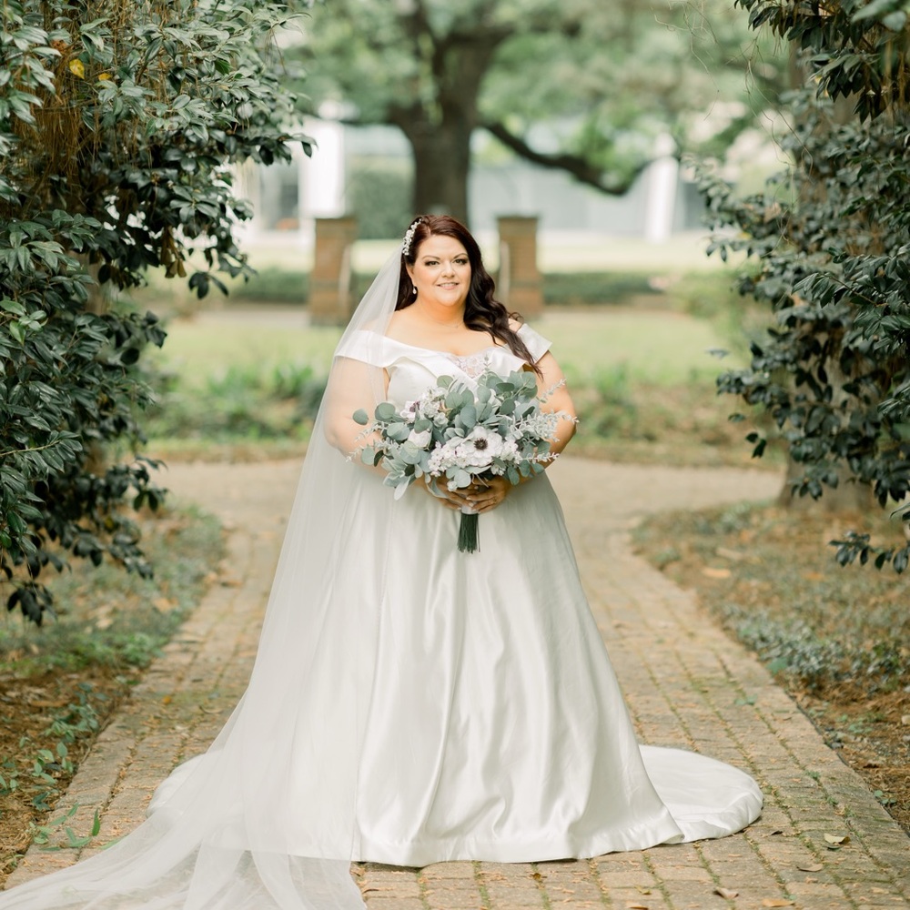 Ivory Off-Shoulder French Silk Bridal Gown